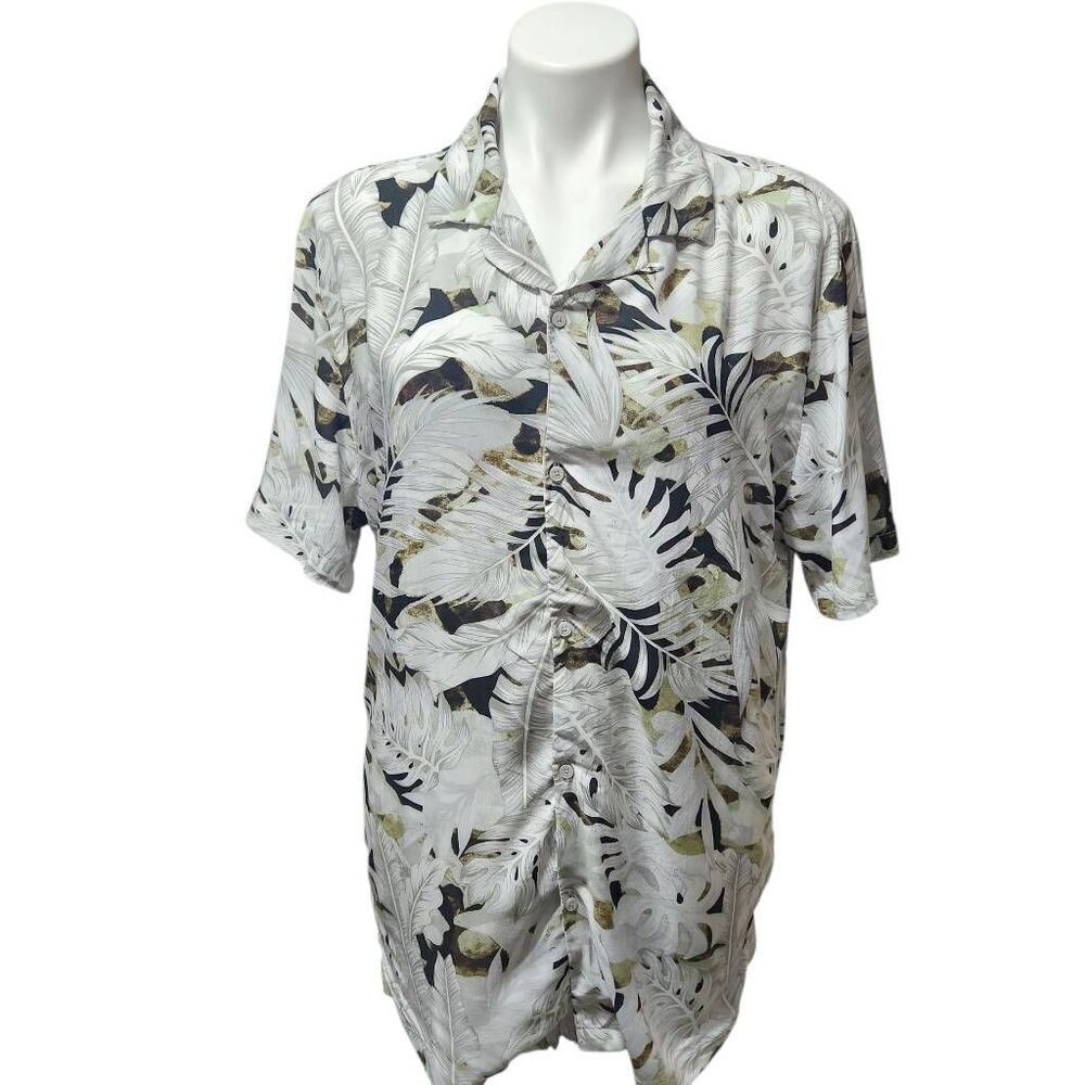 Denim‎ & Flower Ricky Singh men's palm leaf print shirt white Size Large